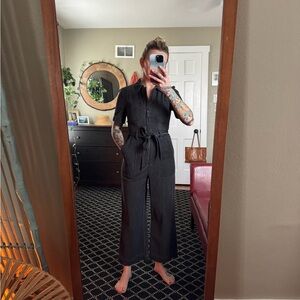 Whistles Black Jumpsuit with Wrap Top and Wide-Leg Silhouette